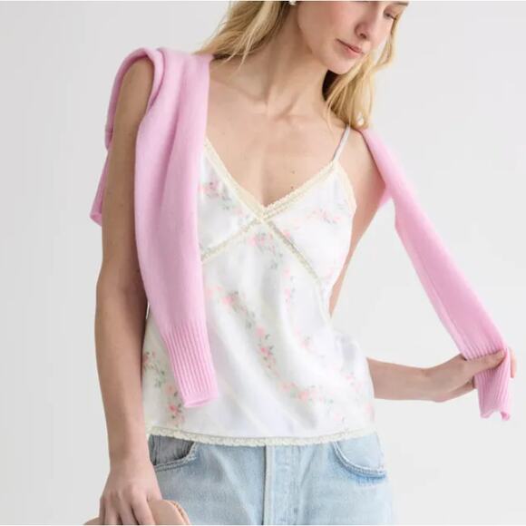 LoveShackFancy White Floral Camisole Top MEDIUM Coquette Satin Designer $245 - Picture 1 of 12